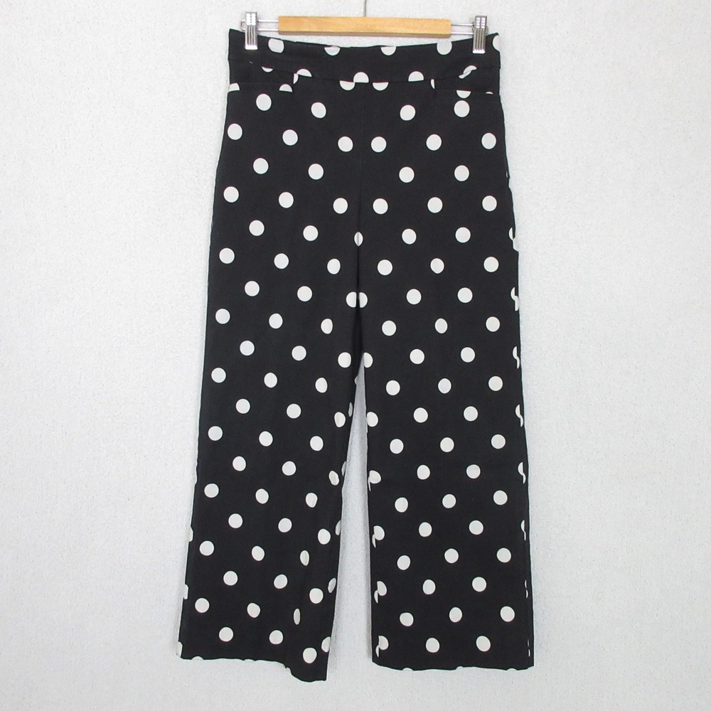 Chico's Polka Dot Pants Womens 0.5 US 6 Black White Excellent Wide Leg Cropped